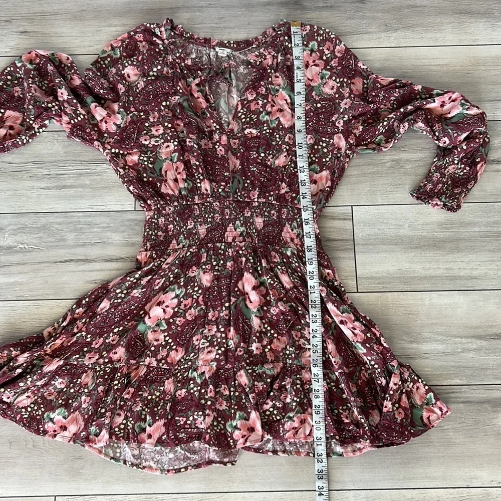 Aerie size small floral gathered waist spring dress long sleeve